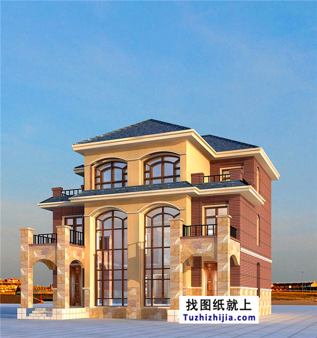 175平方米歐式三層雙拼別墅設計施工圖紙及效果圖,12x13米