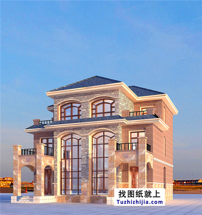 175平方米歐式三層雙拼別墅設計施工圖紙及效果圖,12x13米