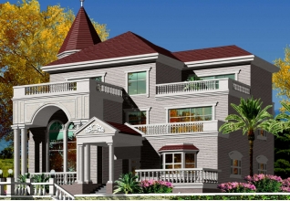 250平方米三層尖頂新農村別墅設計帶外觀效果圖18x16米