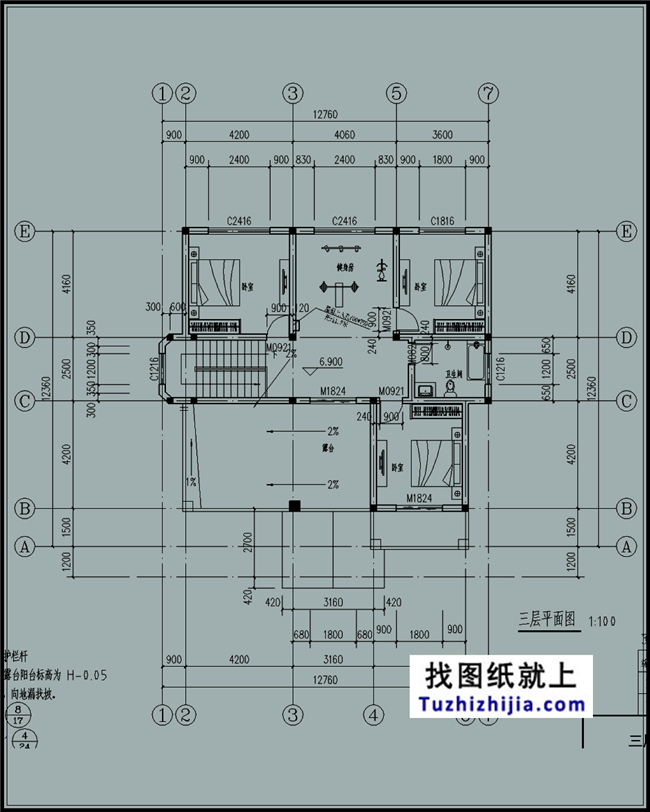 153平方米自建三層別墅設計建筑圖紙帶外觀,13x12米