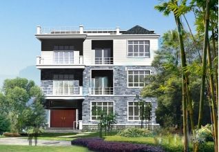 200平方米新農(nóng)村三層小別墅設(shè)計施工圖紙及效果圖，14x14米