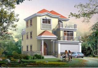 135平方米農(nóng)村三層別墅建筑圖紙及效果圖，17x10米