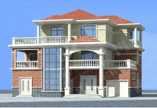 225平方米新農(nóng)村三層別墅設(shè)計(jì)圖及效果圖，帶車庫