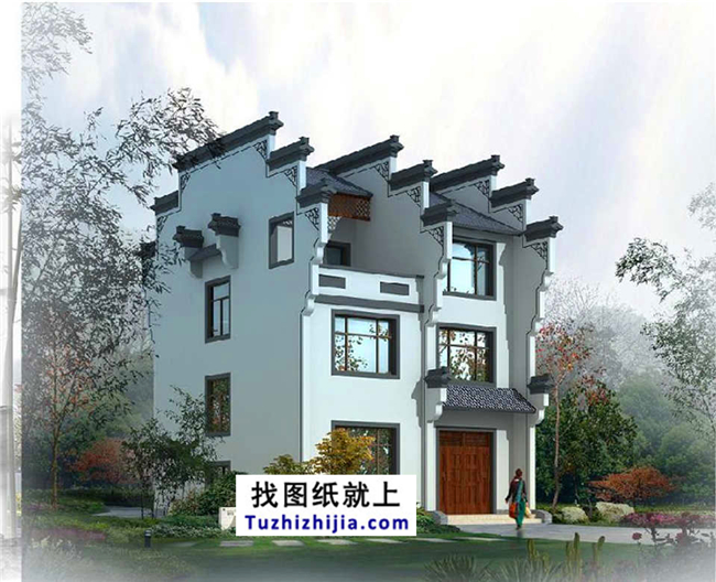 90平方米徽派風格三層別墅施工建筑設計圖紙大全,9x10米