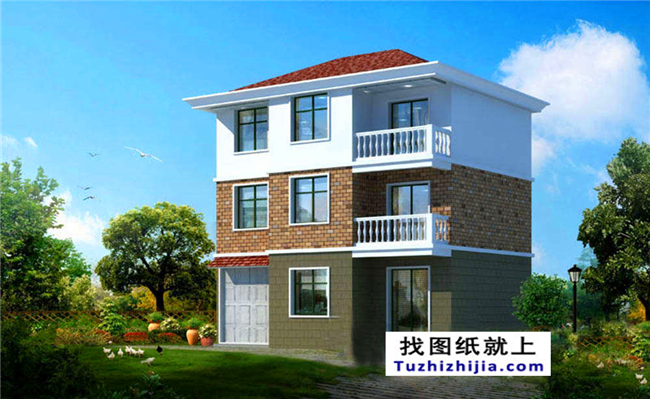 100平方米農村三層小戶型別墅設計施工圖紙及效果圖,11X10米