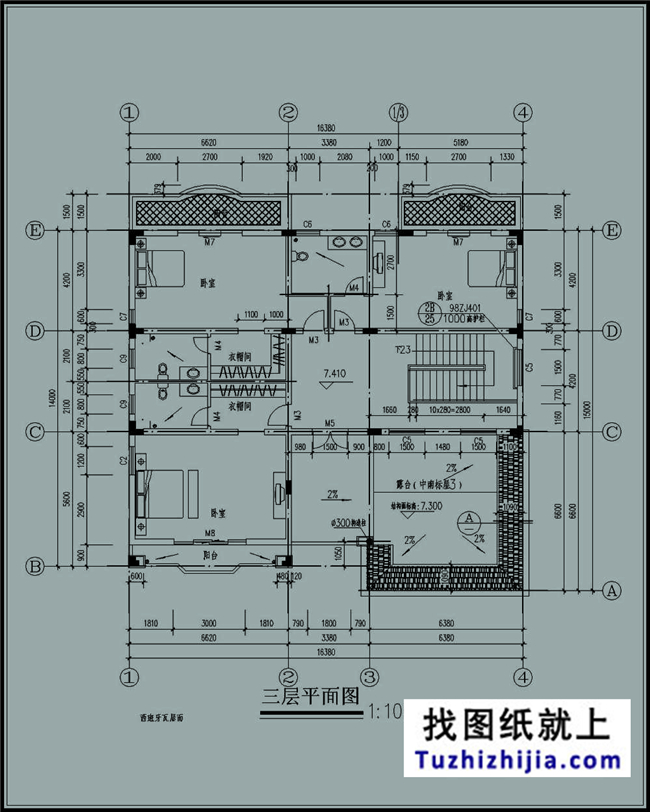 280平方米非常洋氣的三層別墅戶型設計建筑圖紙,16x18米