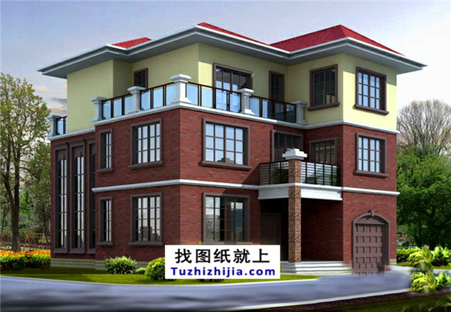 200平方米端莊大氣辦公別墅三層房屋設計圖紙帶外觀效果圖,13x15米