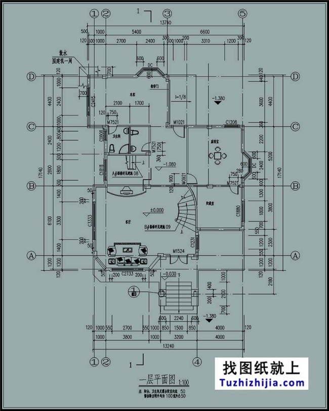 180平方米三層豪華別墅農村房屋設計施工圖紙,14X17米