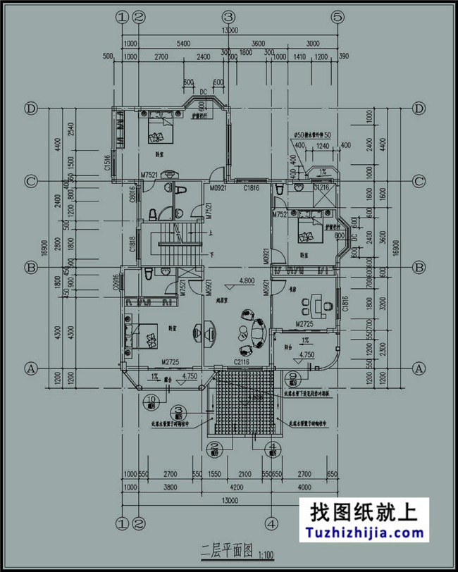 180平方米三層豪華別墅農村房屋設計施工圖紙,14X17米