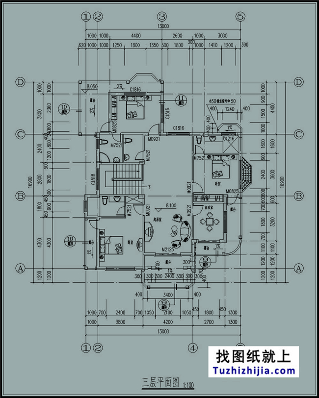 180平方米三層豪華別墅農村房屋設計施工圖紙,14X17米