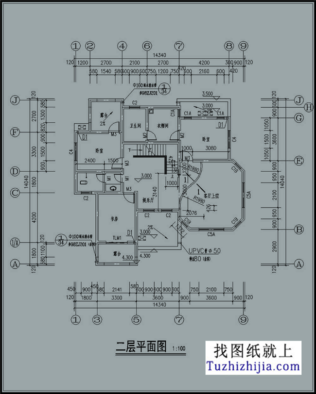 140平方米新農(nóng)村三層別墅自建施工設(shè)計圖,14x14米