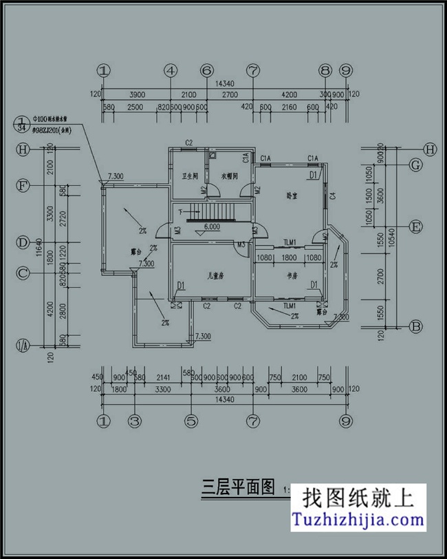 140平方米新農(nóng)村三層別墅自建施工設(shè)計圖,14x14米