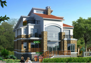 180平方米農村三層別墅建筑設計圖及外觀圖，13x14米