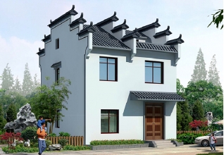 15萬內新農村徽派風格三層自建別墅設計圖8X11米90平方米