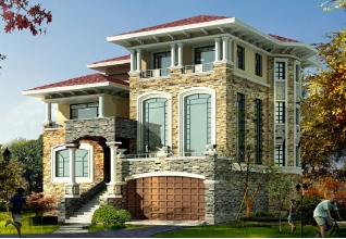 造價75萬三層別墅自建設計建筑圖，外觀高端，17x16米