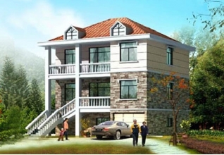 造價(jià)30萬左右135平方米農(nóng)村三層別墅設(shè)計(jì)圖帶外觀，11x12米