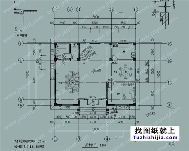 125平方米新農(nóng)村三層自建別墅施工設(shè)計(jì)圖，13x10米