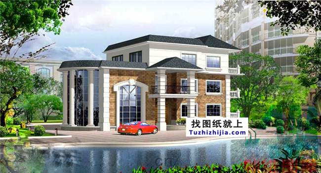 130平方米新農村三層別墅建筑施工圖及效果圖,19X9米