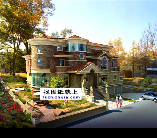 265平方米三層奢華地中海風格別墅設計圖紙,16x17米