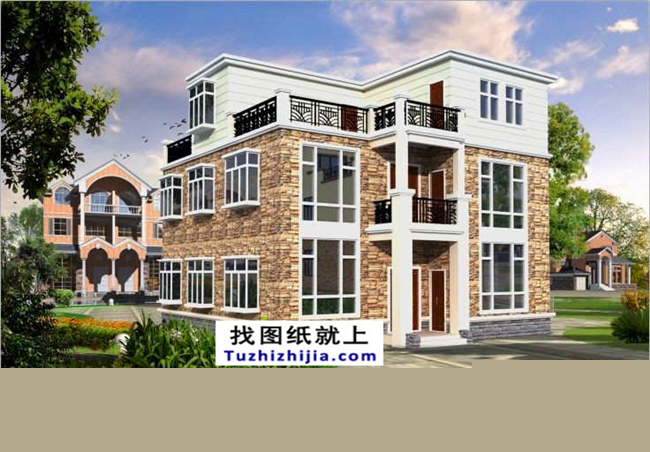 145平方米平屋頂農(nóng)村三層自建別墅設(shè)計(jì)圖紙帶效果圖,11x13米