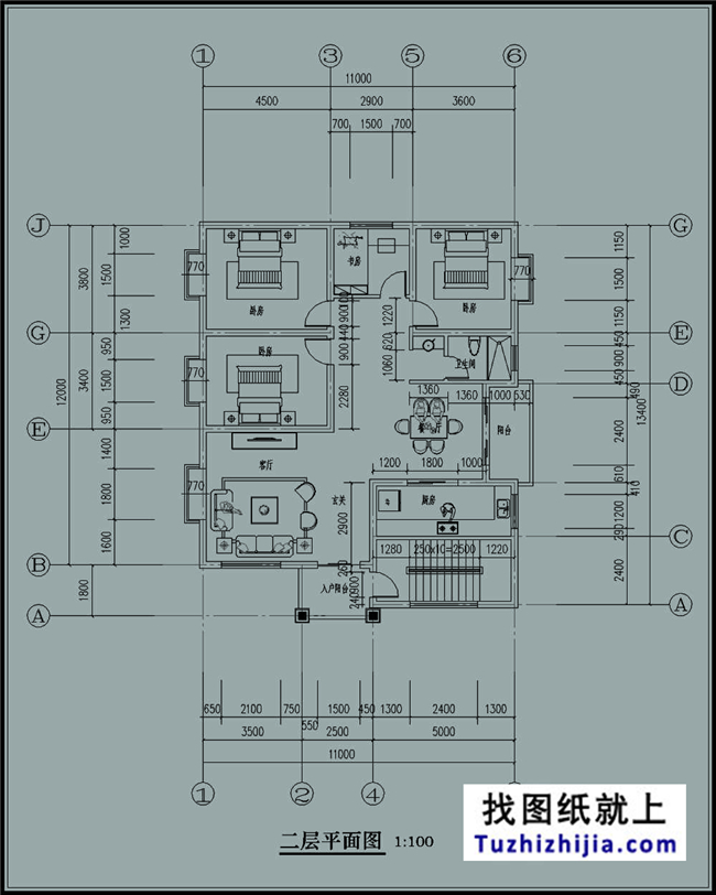 145平方米平屋頂農(nóng)村三層自建別墅設(shè)計(jì)圖紙帶效果圖,11x13米