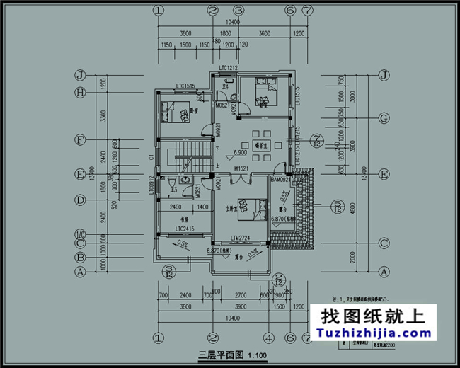 造價:26萬左右新農村帶閣樓的三層別墅施工圖紙,10*14米120平方米