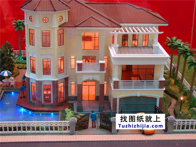 造價:70萬,農村三層尖屋頂帶車庫的別墅設計圖,18X20米280平方米