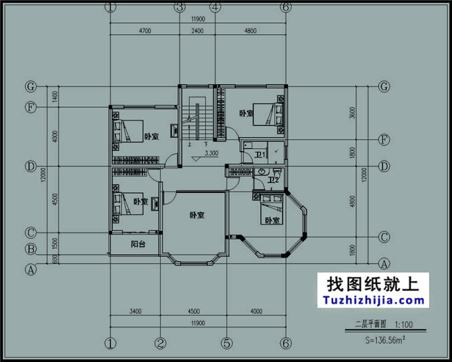 造價:28萬,新農村三層別墅施工圖紙及效果圖,12X12米140平方米