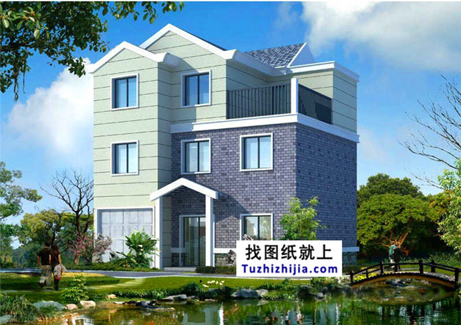 造價:22萬,漂亮實用帶車庫的別墅建筑設計圖帶外觀圖,10X11米110平方米