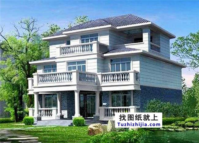 造價:23萬,140平方米農村三層別墅建筑圖紙及效果圖,12x10米