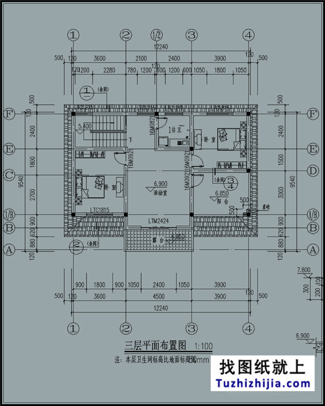造價:23萬,140平方米農村三層別墅建筑圖紙及效果圖,12x10米