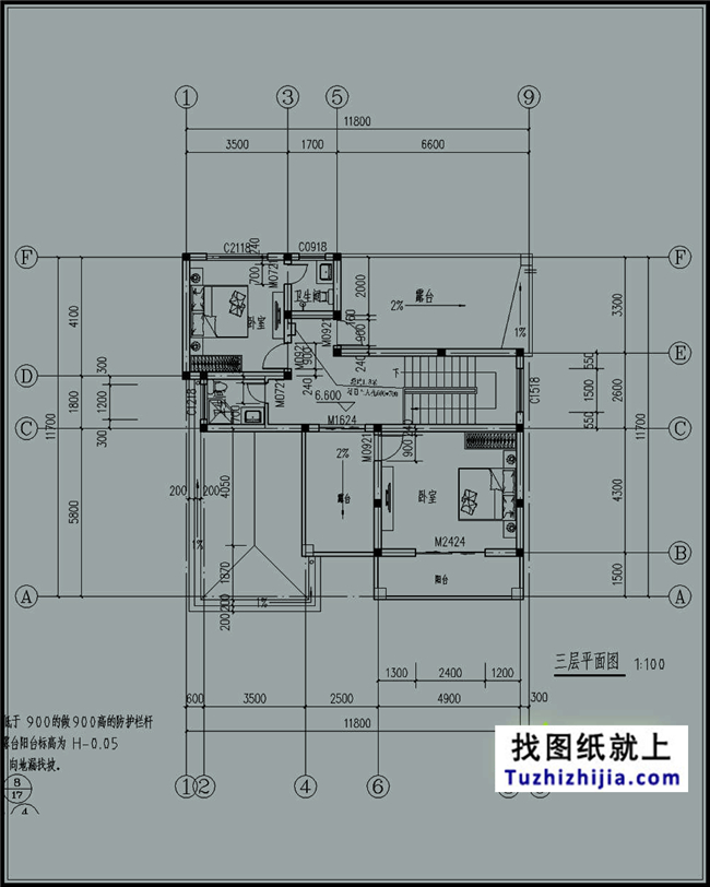 140平方米新農(nóng)村三層別墅設計建筑圖紙及外觀效果圖,12x12米