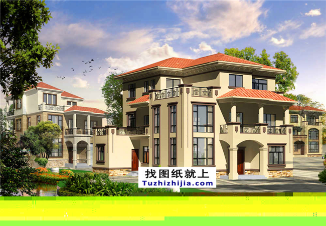 帶閣樓的三層別墅房屋設(shè)計(jì)圖紙及效果圖