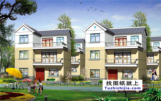 85平方米小戶型三層自建房屋別墅施工設計CAD建筑圖及效果圖