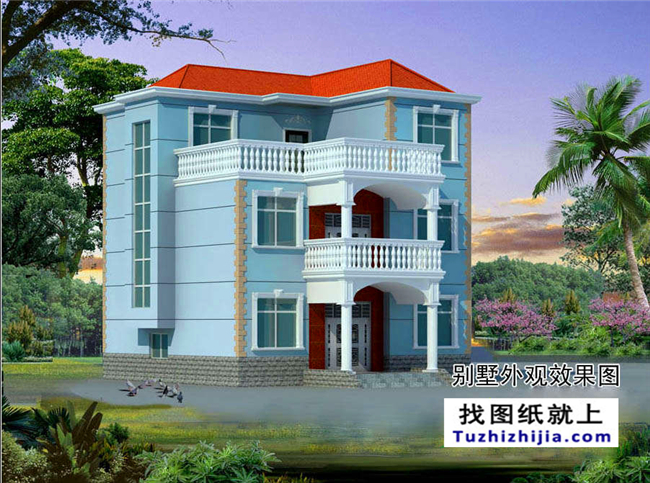 130平方米新農(nóng)村自建三層別墅戶型施工設(shè)計(jì)圖紙及效果圖