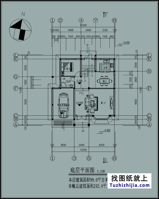 100平米小戶型別墅房屋設(shè)計施工建筑CAD圖紙及效果圖