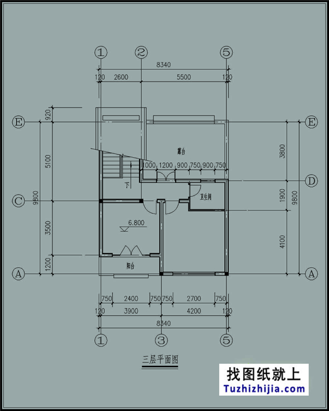 新農村自建80平方米小三層房屋建筑施工圖紙帶外觀圖