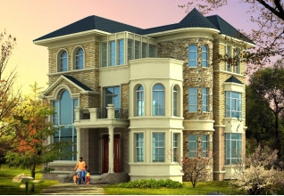 歐式豪華三層別墅設(shè)計(jì)圖紙，含外觀效果圖+施工圖