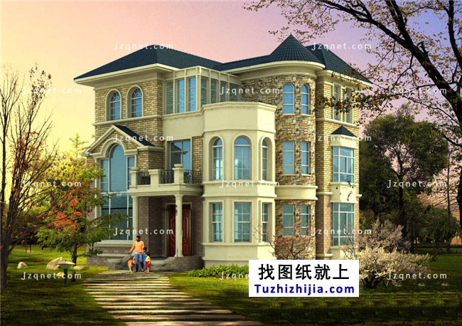 歐式豪華三層別墅設計圖紙，含外觀效果圖+施工圖