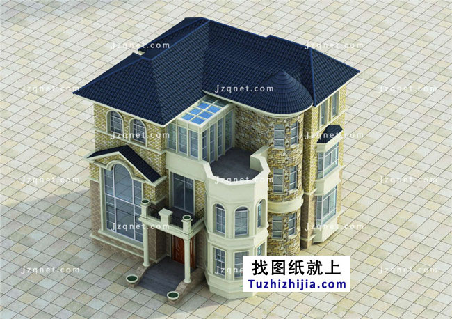 歐式豪華三層別墅設計圖紙，含外觀效果圖+施工圖