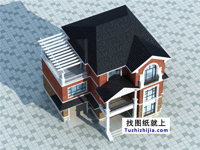 自建三層小洋樓設計圖紙,含效果圖,帶車庫