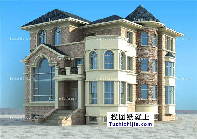 大戶型歐式三層別墅建筑圖紙，全套設計圖+效果圖