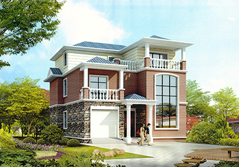 復式三層帶車庫簡歐小別墅設計圖，農村三層房屋設計圖