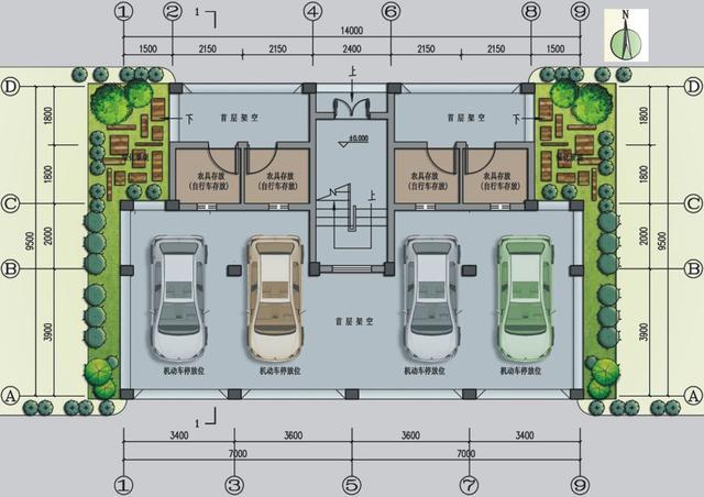 農村建房雙拼戶型，首層架空，內外雙梯，帶平面圖！