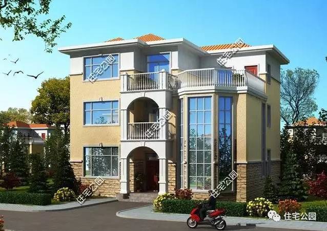 12X10.8米農村三層別墅，弧形采光窗、8個臥室！