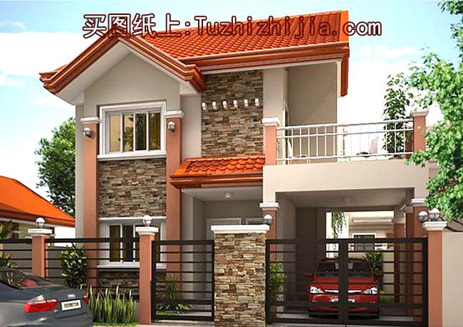 新農(nóng)村自建二層別墅設(shè)計(jì)圖，帶車庫，簡歐風(fēng)格