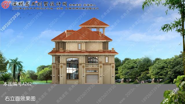 農村自建豪華三層歐式別墅效果圖，自帶觀景平臺+老虎窗