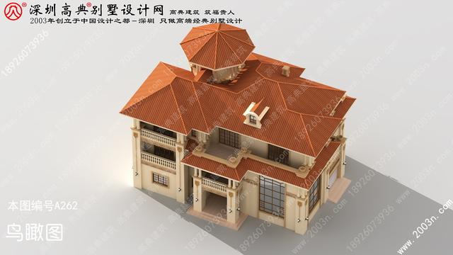 農村自建豪華三層歐式別墅效果圖，自帶觀景平臺+老虎窗