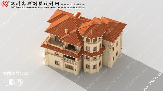 農村自建豪華三層歐式別墅效果圖，自帶觀景平臺+老虎窗