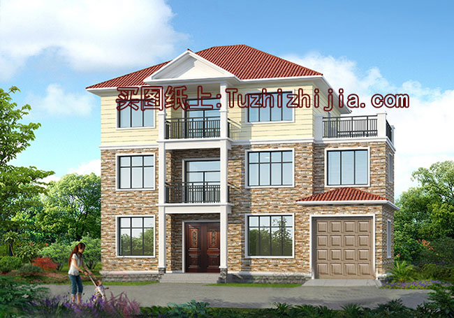 農(nóng)村三層私人住宅設(shè)計(jì)圖紙及效果圖,帶車庫(kù),帶露臺(tái)